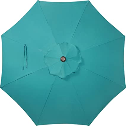 Photo 1 of Blissun 9' Outdoor Aluminum Patio Umbrella, Market Striped Umbrella with Push Button Tilt and Crank (Cerulean)
