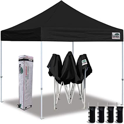 Photo 1 of  10'x10' Ez Pop Up Canopy Tent Sport Instant Canopies with Heavy Duty Roller Bag,Bonus 4 Sand Weights Bags (Black)