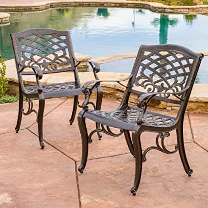 Photo 1 of Christopher Knight Home Sarasota Outdoor Cast Aluminum Outdoor Chairs, 2-Pcs Set, Hammered Bronze
