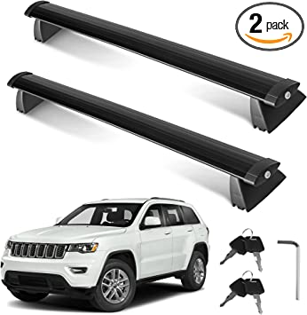 Photo 1 of AUTOSAVER88 Roof Rack Cross Bars Compatible for 2011-2021 Jeep Grand Cherokee with Chrome/Black Grooved Side Rails, Rooftop Aluminum Crossbars Luggage Cargo Carrier Bag Bike