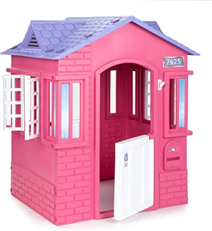 Photo 1 of Plastic Pink Cape Cottage House Pretend Playhouse with Working Doors Window Shutters and Flag Holder for Kids 2-8 Years Old
