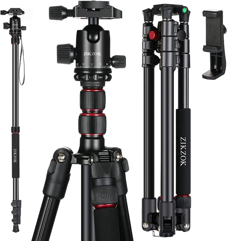 Photo 1 of 2022 New 80" Camera Tripod, DSLR Tripod for Travel, Professional Aluminum 360 Degree Ball Head Lightweight Tripod, Monopod with Carry Bag, Phone Mount, 18.5" to 80", 33lb Load
