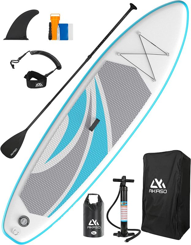 Photo 1 of AKASO Inflatable Stand-Up Paddleboard, Yoga SUP with Backpack, Non-Slip Deck, Waterproof Bag, Leash, Floating Paddle and Hand Pump
