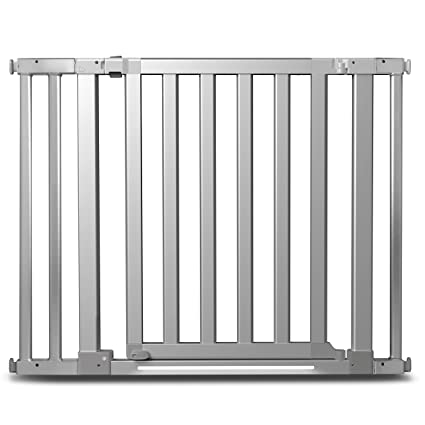 Photo 1 of Munchkin Luna Baby Gate with LED Light, Turn Key Mounted Safety Gate for Stairs, Hallways and Doors, Walk Through with Door, Silver , 29x40.5 Inch (Pack of 1)
