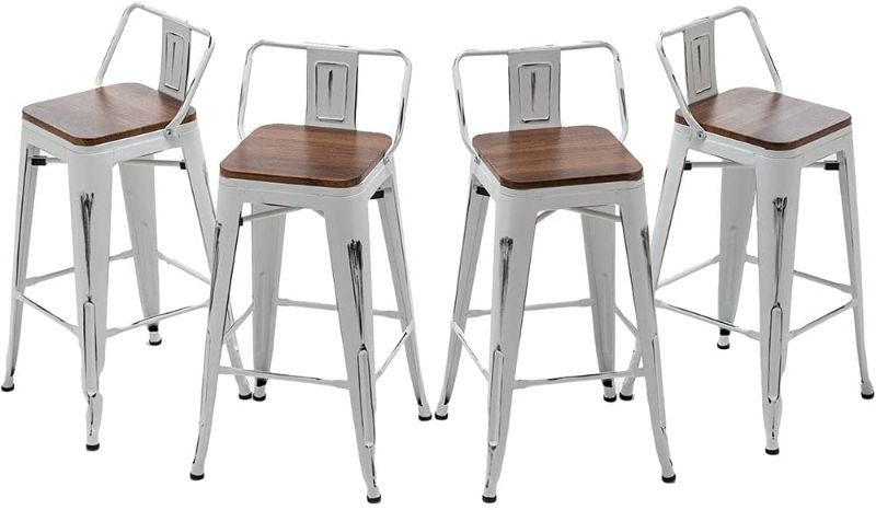 Photo 1 of Andeworld Bar Stools Set of 4 Counter Height Stools Industrial Metal Barstools with Wooden Seats( 24 Inch, Distressed White )
