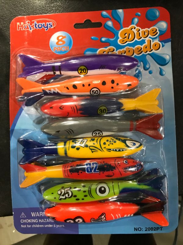 Photo 1 of Haktoys Underwater Diving Torpedo Bandits, Swimming Pool Toy 5” Sharks Glides up to 20 Feet Fun Water Games for Boys and Girls (Set of 8 Pieces)
