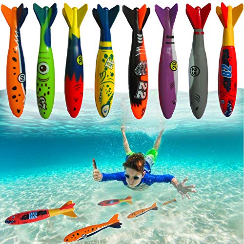 Photo 1 of Haktoys Underwater Diving Torpedo Bandits, Swimming Pool Toy 5” Sharks Glides up to 20 Feet Fun Water Games for Boys and Girls (Set of 8 Pieces)

