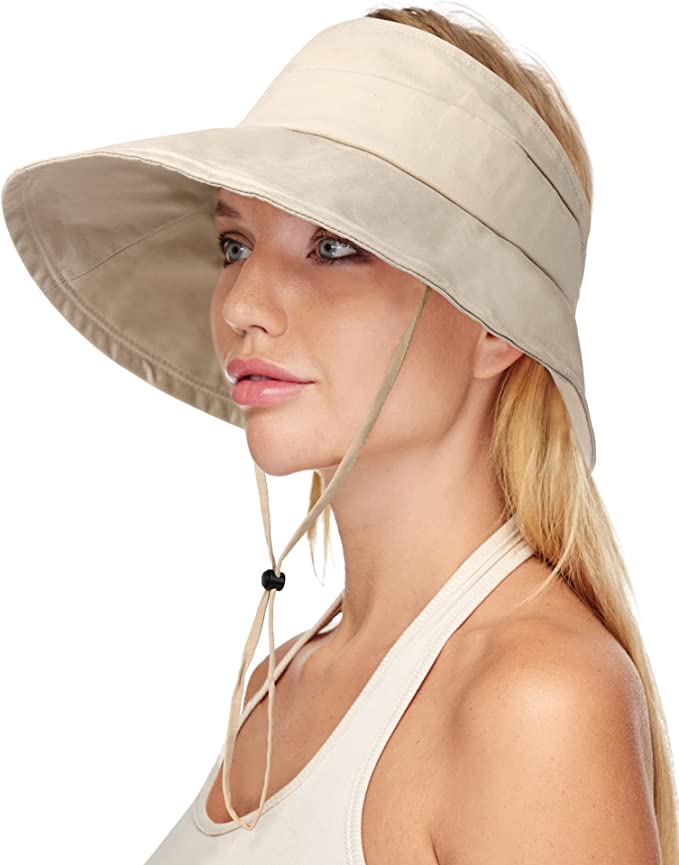 Photo 1 of Sun Visors for Women Summer Beach Sun hat Womens Packable Wide Brim Visor UPF 50+ Sun Protection Hats Light Khaki
