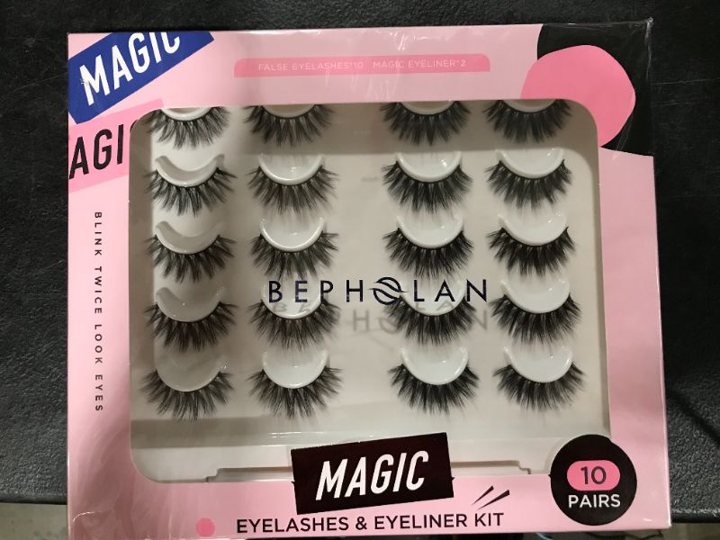 Photo 1 of BEPHOLAN 10 Pairs Eyelashes Pack With 1 Magic Eyeliner Glue, 3D Effect and Natural Lashes, Easy to Apply & Comfortable, Eyelashes Pack with 10 Pairs Same Eyelashes, XMZ348
