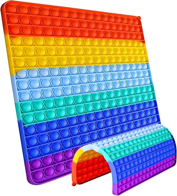 Photo 1 of Big Push Bubble Pop Fidget 12 inch Sensory Rainbow Square Huge Gaint ADHD Stress Relief Jumbo Game Needs Gift Autistic Butterfly 256 Popper Popping Autism Anxiety
