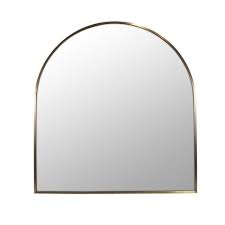 Photo 1 of 30 in. W x 32 in. H Framed Arched Bathroom Vanity Mirror in Satin Brass
