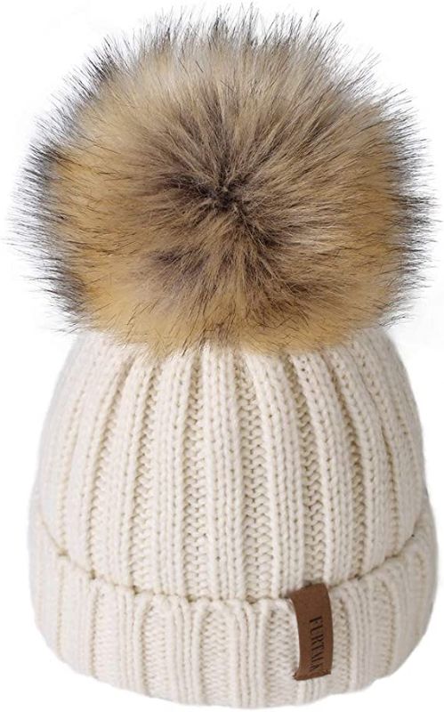 Photo 1 of FURTALK Kids Winter Hat Toddler Knitted Pom Beanie Hat Cotton Lined Faux Fur Pom Pom Cap Baby Girls Boys Beanies. small
