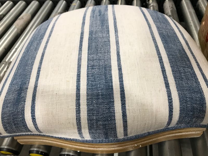 Photo 2 of  Vintage French Accent Chairs Set of 2, Upholstered Fabric Farmhouse Dining Chairs for Living Room Bedroom Kitchen, 2pc Vanity Chairs with Round Backs and Rubberwood Legs, Comfy Louis XVI Decor NAVY STRIPE DESIGN NAVY/WHITE  ***STOCK PHOTO DOES NOT SHOW A