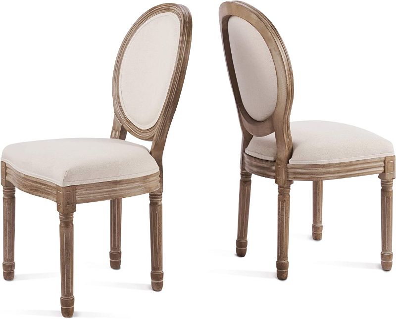 Photo 1 of  Vintage French Accent Chairs Set of 2, Upholstered Fabric Farmhouse Dining Chairs for Living Room Bedroom Kitchen, 2pc Vanity Chairs with Round Backs and Rubberwood Legs, Comfy Louis XVI Decor NAVY STRIPE DESIGN NAVY/WHITE  ***STOCK PHOTO DOES NOT SHOW A