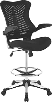 Photo 1 of Modway Charge Drafting Chair - Reception Desk Chair - Drafting Stool with Flip-Up Arms in Black
