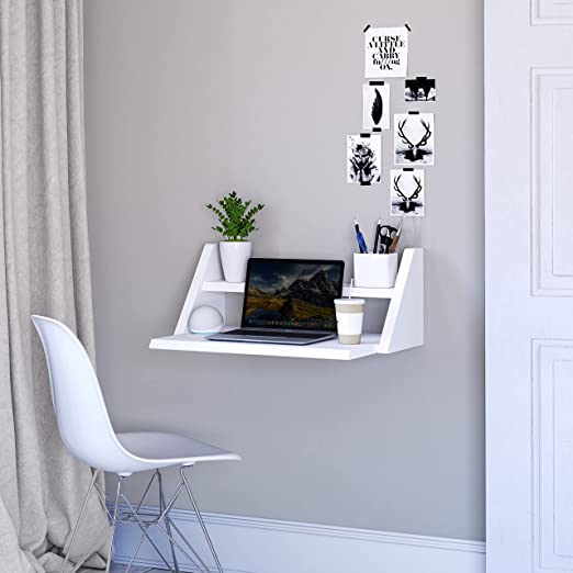 Photo 1 of Fytz Design Reversible Wall Desk, White Floating Desk for Wall with Wall Mounted Desk Shelf, Computer Home Office Desk for Bedroom, Living, Kitchen and Study - M
