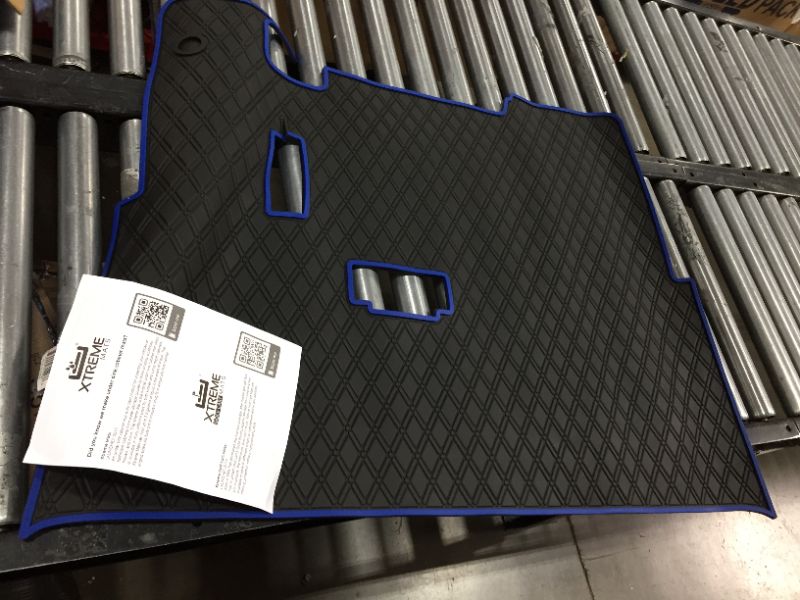 Photo 2 of Xtreme Mats EZGO Golf Cart Mat, Full Coverage Floor Liner - Only Fits EZGO TXT (1994+), Express S4 (2012-2020), Valor, & Workhorse - Black with Blue Trim
