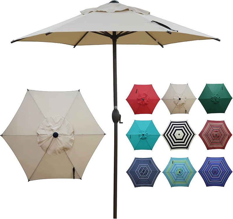 Photo 1 of Abba Patio 7.5' Patio Umbrella Market Umbrella Outdoor Table Umbrella with Push Button Tilt & Crank for Patio, Cream
