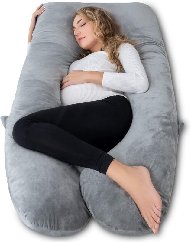 Photo 1 of AngQi 60 inch Pregnancy Pillow U Shaped, Full Body Pillow for Pregnant Women/Side Sleepers, Maternity Pillow with Velvet Cover, Gray
