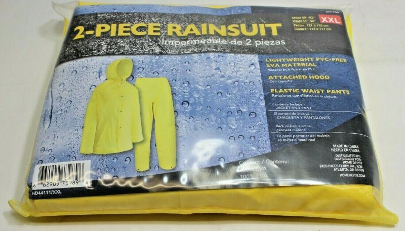 Photo 1 of 2-Piece Rainsuit with Hood Lightweight Polyester Yellow -2 Size XXL - 1 Size L/XL New!