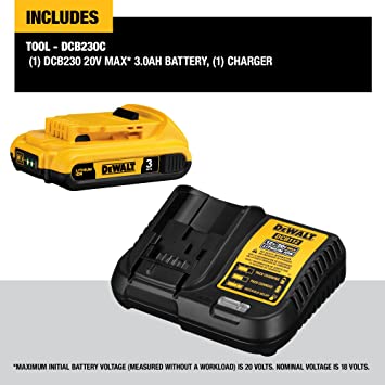 Photo 1 of DEWALT 20V MAX Battery Pack with Charger, 3-Ah (DCB230C)
Visit the DEWALT Store