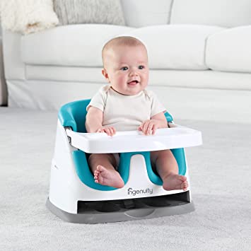 Photo 1 of Ingenuity Baby Base 2-in-1 Booster Feeding and Floor Seat with Self-Storing Tray - Peacock Blue