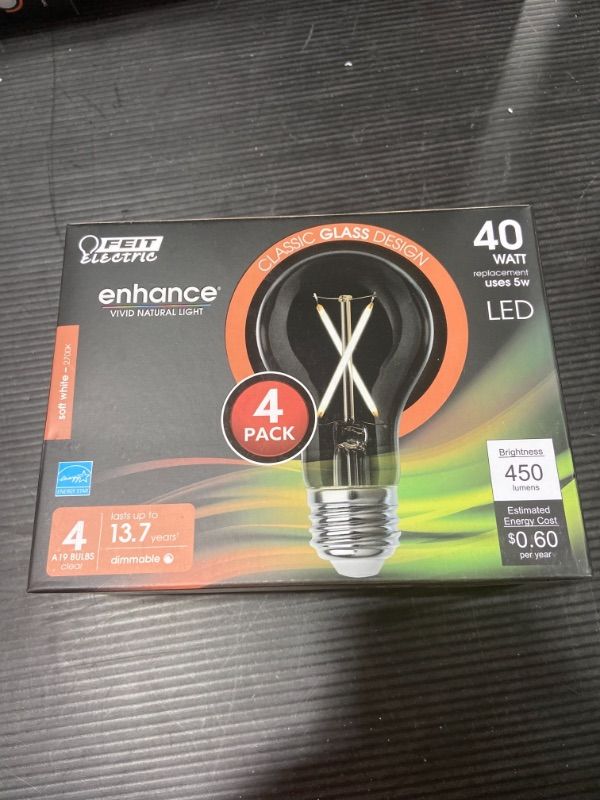 Photo 1 of 40-Watt Equivalent A19 Bright White Filament LED (4-Pack)