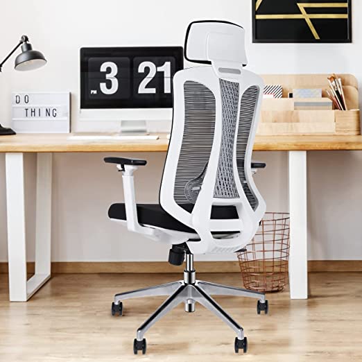 Photo 1 of Logicfox Ergonomic Office Chair?Comfortable Office Chair with Adjustable 3D armrests,Breathable Mesh Design High Back Desk Chair with Lumbar Support, White Office Chair…