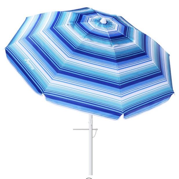 Photo 1 of  6.5ft Beach Umbrella Outdoor Sunshade Umbrella Crank Adjustable Umbrella Canopy for Garden Deck Backyard Pool (Striped Pattern)