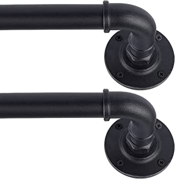 Photo 1 of 2 Pack Curtain Rods 1 Inch Industrial Curtain Rods for Windows 66 to 120 Rustic Curtain Rod Outdoor Curtain Rods Room Divider Curtain Rod with Brackets (72”-144”, Black)