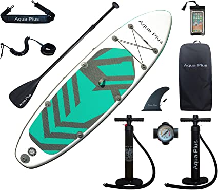 Photo 1 of Aqua Plus 11ftx33inx6in Inflatable SUP for All Skill Levels Stand Up Paddle Board, Adjustable Paddle,Double Action Pump,ISUP Travel Backpack, Leash,Shoulder Strap,Youth & Adult Inflatable Paddle Board