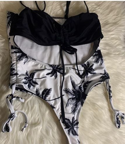 Photo 1 of Black & white with palm trees one piece swimsuit SIZE M