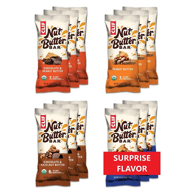 Photo 1 of 12 Count CLIF Nut Butter Bar - Organic Snack Bars - Variety Pack - Organic - Plant Protein - Non-GMO  (1.76 Ounce Protein Snack Bars) (Flavors and Packaging May Vary) BB JUNE 28 2022