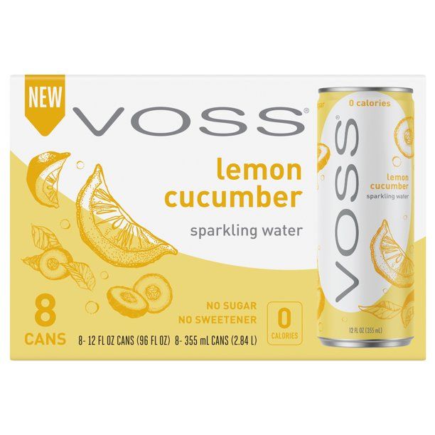 Photo 1 of 24 Pack VOSS Zero Calories Lemon-Cucumber Sparkling Water, 12 Fl Oz,  Cans BB 06 05 2022
