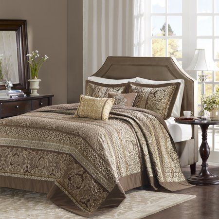 Photo 1 of 5pc Mirage Polyester Jacquard Bedding Set Brown, Queen 
