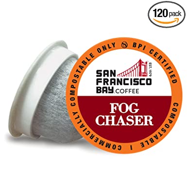 Photo 1 of 120 Ct San Francisco Bay Coffee OneCUP Fog Chaser  Medium Dark Roast Compostable Coffee Pods, K Cup Compatible including Keurig 2.0 BB 07 15 2022