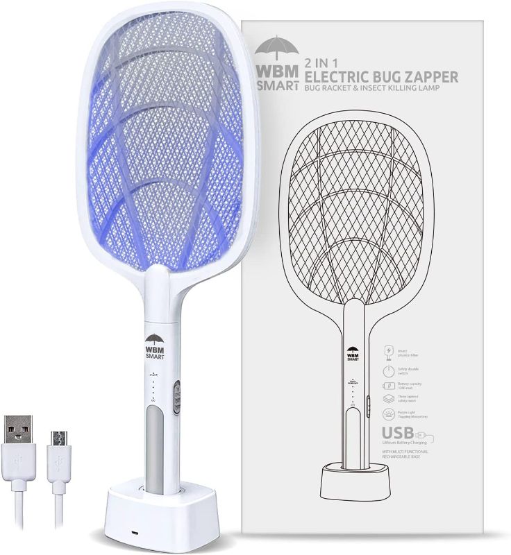 Photo 1 of 2 in 1 Electric Bug Zapper, Mosquitoes Trap Lamp & Racket, USB Rechargeable Electric Fly Swatter for Home and Outdoor Powerful Grid 3-Layer Safety Mesh Safe to Touch
