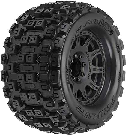 Photo 1 of 2 PACK Pro-line Racing 1/8 Badlands MX38 F/R 3.8" MT Tires Mounted 17mm Blk Raid , PRO1012710 , Black
