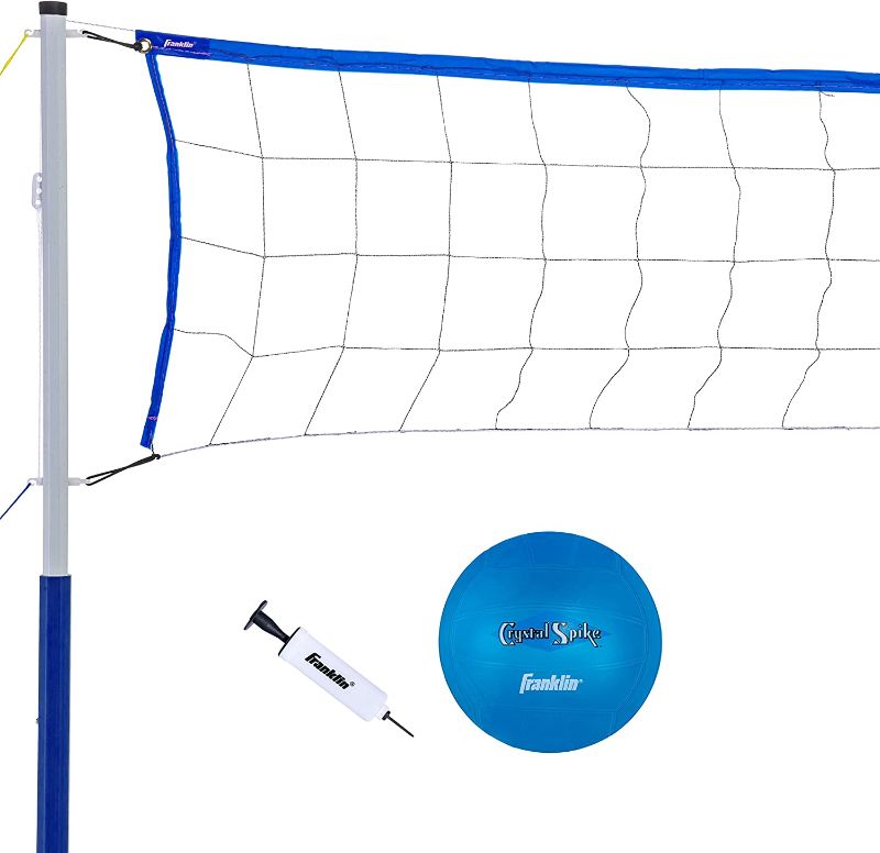 Photo 1 of Franklin Sports Beach + Backyard Volleyball Set + Badminton Set with Speaker - Bluetooth Net + Pole Set – with Pump, Bluetooth Speakers + Carry Bag Included
