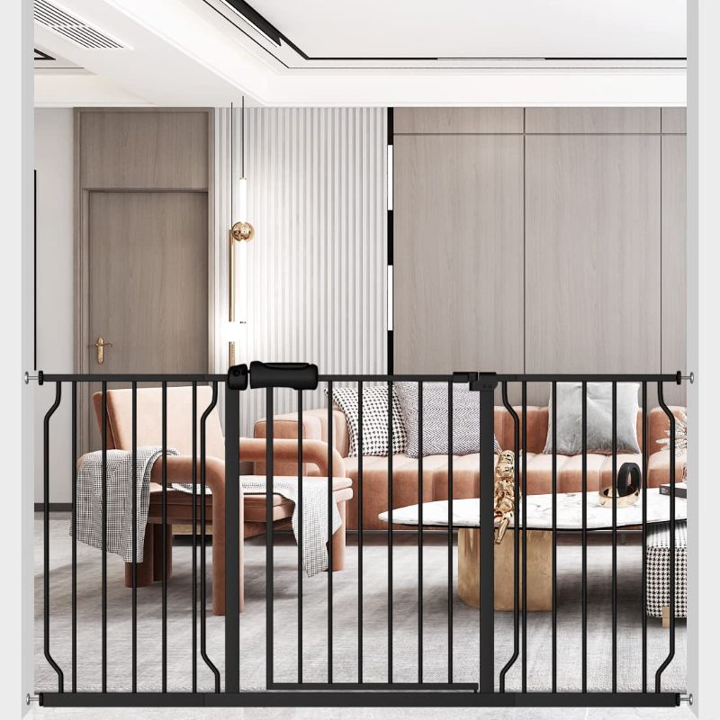 Photo 1 of ALLAIBB Extra Wide Pressure Mounted Baby Gate Walk Through Child Kids Safety Toddler Tension White Long Large Pet Dog Gates with Extension for doorways Kitchen (57.48-62.20"/146-158cm, Black)
