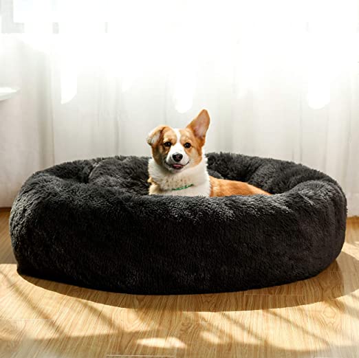 Photo 1 of 
JMHUND Shag Vegan Fur Donut Comfortable Dog Bed for Medium Dogs with Removable Cushion, Large Calming Cuddler Ultra Soft Washable Pet Cat Mat, Round Fluffy Self-Warming Cushion Bed

