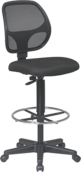 Photo 1 of Office Star Deluxe Mesh Back Drafting Chair with 18.5" Diameter Adjustable Footring, Black Fabric Seat
