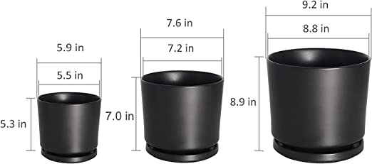 Photo 2 of Buyaround Plant Pots, Ceramic Planters Indoor, Modern Black Flower Pots with Drainage Hole and Saucer, Set of 3 (5.9 + 7.6 + 9.2 Inch)
