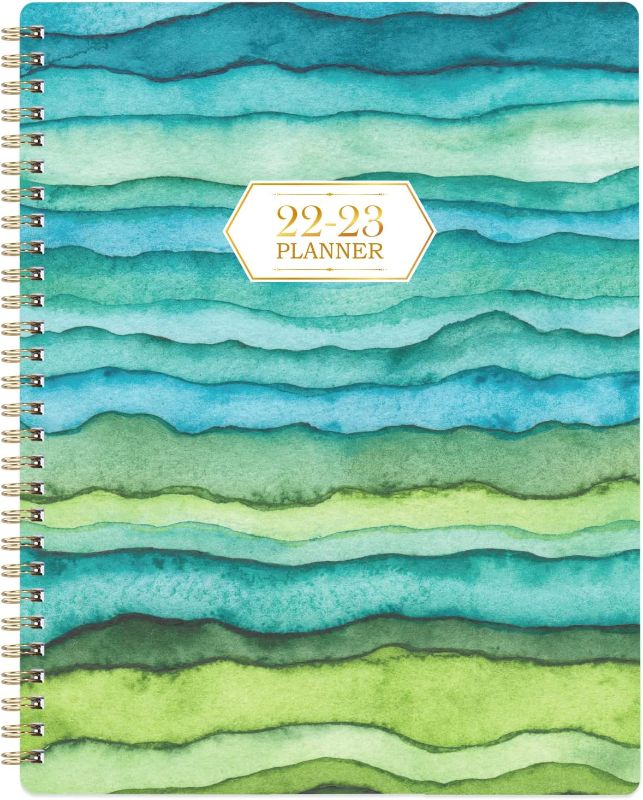 Photo 1 of 2022 Planner - Planner 2022 Weekly & Monthly with Tabs, 8" x 10", Jul. 2022 Contacts + Calendar + Holidays + Thick Paper + Twin-Wire Binding - Green Waves
