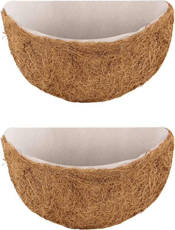 Photo 1 of ANGTUO 2 Pack 10 Inch Half Round Coconut Liners for Planters Hanging Basket Liners Replaceable Coconut Fiber Coco Liners with Non-Woven Lining for Outdoor Hanging Planter Garden Flower Pot

