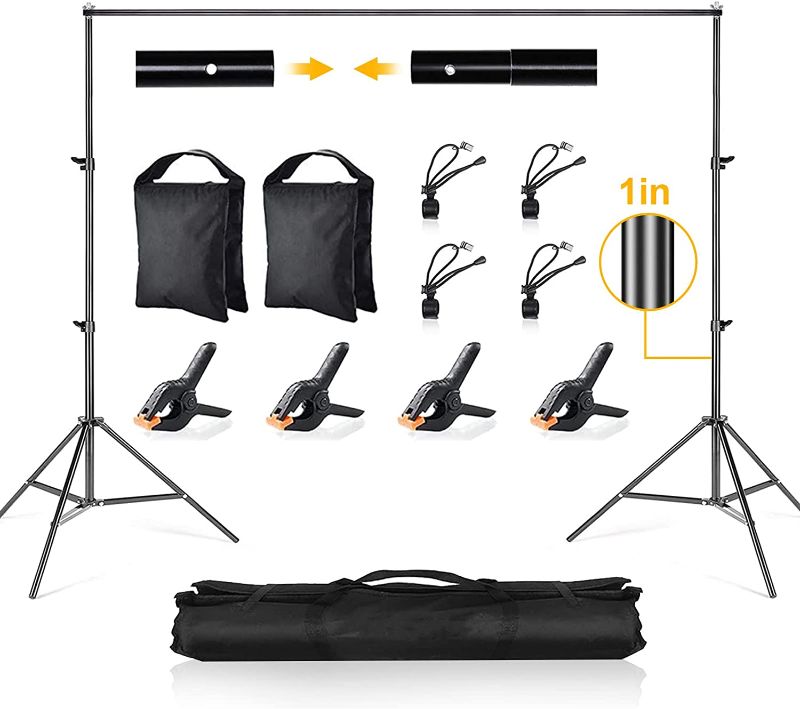 Photo 1 of CPLIRIS Photo Backdrop Stand, 6.5x10ft Adjustable Background Support Portable Photo Booth Frame for Photoshoot, Parties or Projector Screen with Spring Clamps, Backdrop Clip, Sandbag, and Carry Bag
