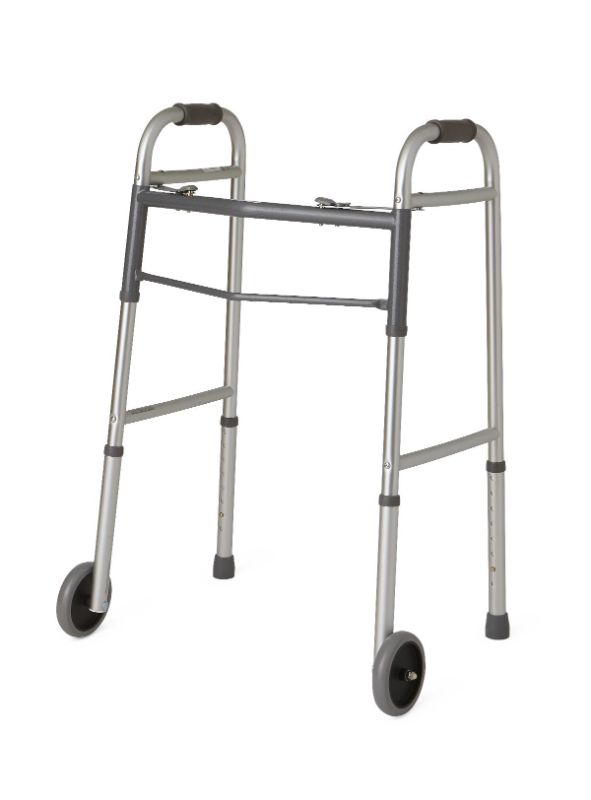 Photo 1 of (PARTS ONLY MISSING ONE WHEEL!!!) Guardian Two-Button Folding Walkers with 5" Wheels
