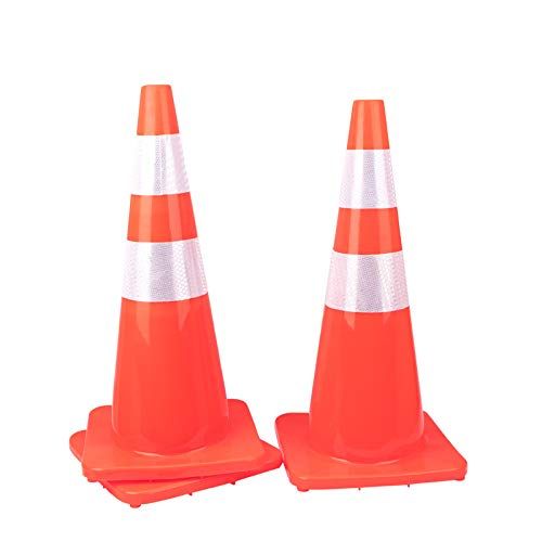 Photo 1 of [ 10 Pack ] 28" Traffic Cones PVC Safety Road Parking Cones Weighted Hazard Cones Construction Cones for Traffic Fluorescent Orange w/4" w/6" Reflective Strips Collar (10)
