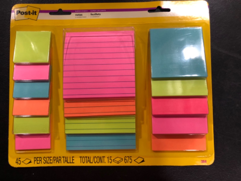 Photo 2 of Post-it Super Sticky Notes, Assorted Sizes, Supernova Neons, Lined, 15 Pads

