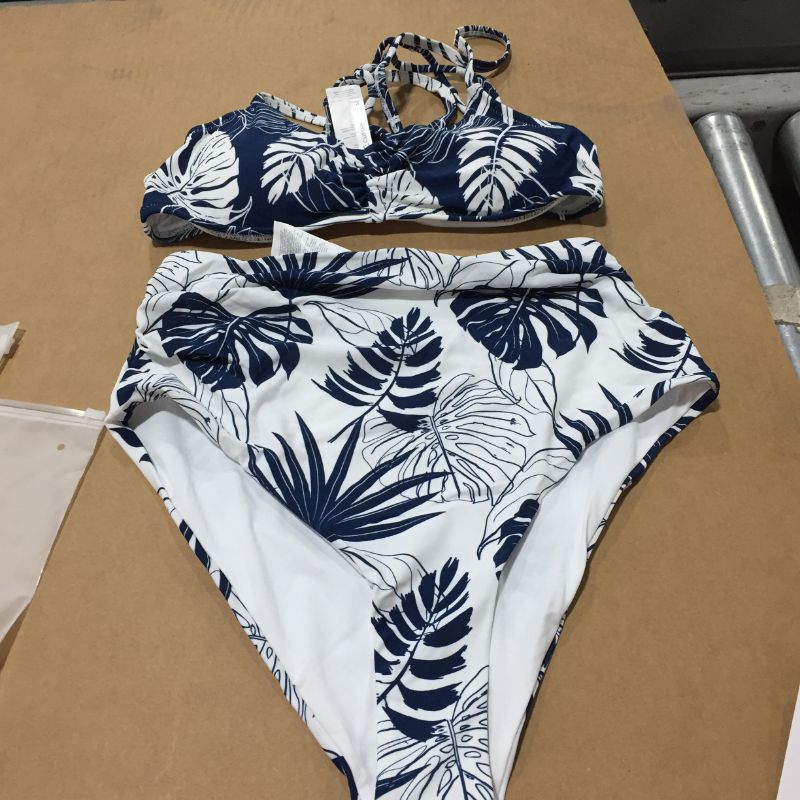 Photo 2 of Blue And White Leafy High Waisted Bikini
size m
